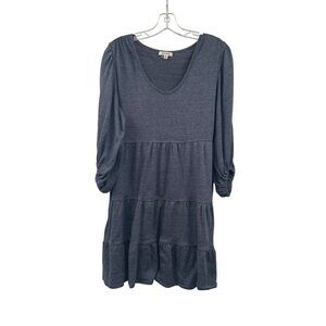 Max Studio Pullover Babydoll Dress 3/4 Puff Sleeve Blue Gray Size Large